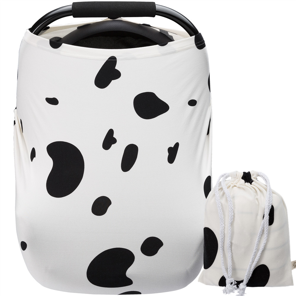 Baby Car Seat Covers Cute Spotty Dog Super Soft Stretchy and Breathable Neutral Nursing Covers for Newborn with Storage Bag