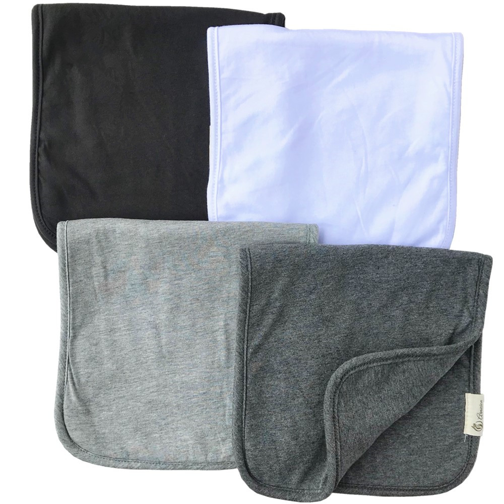 Burp Cloths for Babies, Grey Black and White Set, 20” by 10” 3 Layers, Cotton and Absorbent fleece, 4 Pack