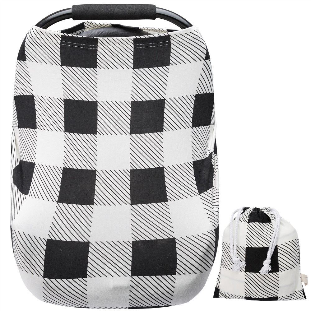 Baby Car Seat Covers Cute Black Check Super Soft Stretchy and Breathable Neutral Nursing Covers for Newborns with Storage Bag